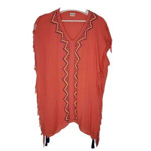 BY THE SEA Gipsy Embroidered Boho Fringe Kaftan Tunic Cover-Up One Size Festival